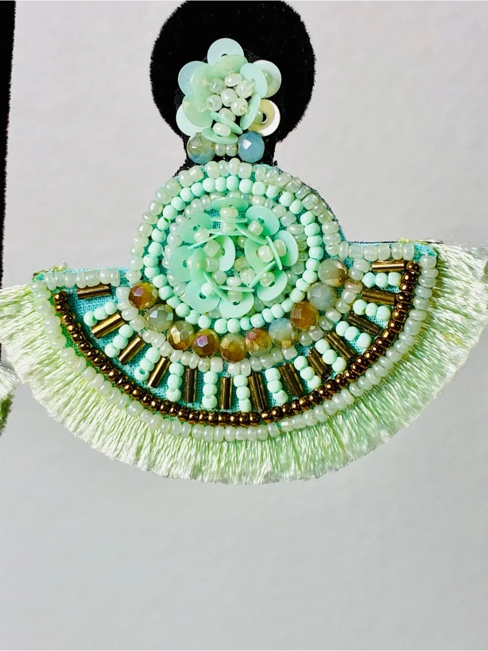 Mint Green Sequined & Beaded Fan Tassel Earrings for Boho Chic Women Summer